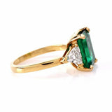 3Ct Green Emerald Trilogy Engagement Ring 18K Yellow Gold Finish Trillion Accent
