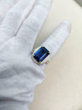 2.4ct Engagement Ring Emerald Blue Sapphire Dotted Ball Halo 14k White Gold Over