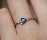 1.3ct Trillion Cut Blue Sapphire Petite Engagement Ring 14k Rose Gold Finish