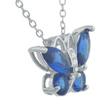 2.6ct Blue Sapphire Pendant Chain Marquise Cut Butterfly 14k White Gold Finish