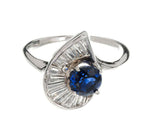 0.7ct Round Cut Blue Sapphire Engagement Ring Art Deco 14k White Gold Finish