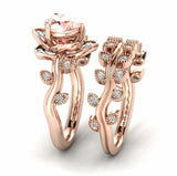 2ct Round Cut Morganite Floral Bridal Set Engagement Ring 14k Rose Gold Finish