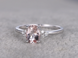 0.7ct Oval Cut Morganite Solitaire with Round Accent Ring 14k White Gold Finish
