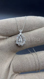 1ct Round Cut Moissanite Open Halo Pendant with Chain 14k White Gold Plated