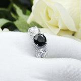 4ct Round Black Diamond Engagement Ring Halo Trilogy Vintage 14k White Gold Over
