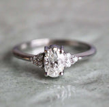 1.6ct Oval Cut Diamond Engagement Ring 14k White Gold Finish Petite Round Accent