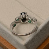 1.6ct Engagement Ring Oval Cut Black Diamond Leaf Accents 14k White Gold Finish