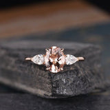 1ct Oval Cut Pink Morganite Pear Accent Engagement Ring 14k Rose Gold Finish New