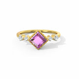 1ct Engagement Ring Asscher Cut Purple Amethyst Minimalist 14k YellowGold Finish