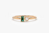 0.2ct Baguette Cut Simulated Green Emerald Minimalist Ring 14k YellowGold Plated