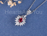 2ct Oval Simulated Ruby Floral Cluster Pendant 14k White Gold Plated NO CHAIN