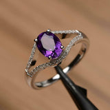 2.2ct Engagement Ring Oval Cut Purple Amethyst Split Shank 14k White Gold Finish