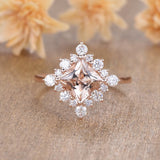 1ct Princess Cut Simulated Morganite Halo Engagement Ring 14k Rose Gold Plated