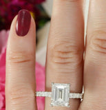 2ct Emerald Cut Diamond High Set Solitaire Engagement Ring 14k White Gold Finish