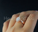 2.2ct Oval Cut Simulated Diamond Bridal Set Halo Solitaire 14k Rose Gold Plated