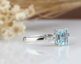 3.4ct Emerald Blue Aquamarine Engagement Ring Diamond Petite 14k White Gold Over