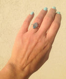 0.3ct Engagement Ring Round Cut Blue Turquoise Hamsa Design 14k WhiteGold Finish