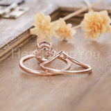 2ct Oval Cut Simulated Morganite Curved Wedding Bridal Set 14k Rose Gold Plated
