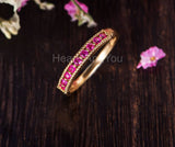 0.5ct Round Cut Simulated Ruby Half Eternity Beaded Band 14k Yellow Gold Plated