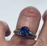 4ct Engagement Ring Round Cut Blue Sapphire Cocktail 14k Yellow Gold Finish