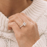 2.1ct Round Cut Moissanite Pave Accents Engagement Ring 14k White Gold Plated