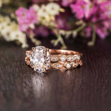 2ct Oval Peach Morganite Bridal Wedding Set Engagement Ring 14k Rose Gold Finish