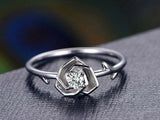 0.4ct Round Cut Diamond Engagement Ring Flower Solitaire 14k White Gold Finish