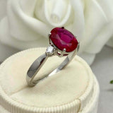 2.4ct Engagement Ring Oval Cut Ruby Diamond Accent Trilogy 14k White Gold Finish