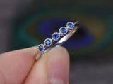 0.5ct Round Cut Blue Sapphire Engagement Ring 5 Stone Promise 14k WhiteGold Over