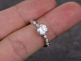 1.4ct Round Cut Diamond Accents Solitaire Engagement Ring 14k White Gold Finish