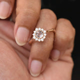 2ct Round Cut Simulated Morganite Cluster Engagement Ring 14K Rose Gold Plated