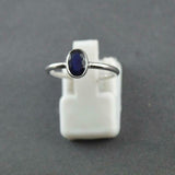 1ct Engagement Ring Oval Blue Sapphire Bezel Set Solitaire 14k White Gold Finish