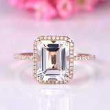 2.5ct Emerald Cut Diamond Engagement Ring Halo Solitaire 14k Rose Gold Finish