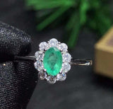 2.56ct Engagement Ring Oval Cut Green Emerald Diamond Floral 14k White Gold Over