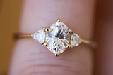 1.6ct Oval Diamond Engagement Ring Trillion Accents Trilogy 14k Yellow Gold Over