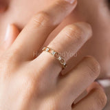 0.3ct Round Cut Moissanite Hollow Geometric Wedding Band 14k Yellow Gold Plated