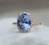2.1ct Engagement Ring Oval Cut Blue Tanzanite Diamond Halo 14k Rose Gold Finish