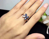 2.2ct Engagement Ring Pear Cut Blue Sapphire Flower Design 14k White Gold Finish