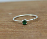 0.4ct Engagement Ring Round Cut Emerald Solitaire Minimalist 14k White Gold Over