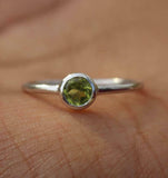0.3ct Engagement Ring Round Cut Green Peridot Solitaire 14k White Gold Finish