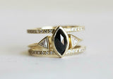 2.2ct Marquise Cut Black Diamond Double Band Ring Set 14k Yellow Gold Finish