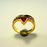 2.4ct Pear Cut Pink Ruby Art Deco Chevron Engagement Ring 14k Yellow Gold Finish