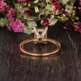 1.2ct Emerald Cut Green Peridot Solitaire with Accents Ring 14k Rose Gold Finish