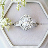 2.3ct Oval Simulated Diamond Dual Halo Milgrain Bridal Set 14K White Gold Plated