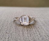 2ct Emerald Cut Diamond Engagement Ring Petite Round Accent 14k WhiteGold Finish