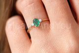 0.2ct Oval Cut Simulated Green Emerald Three Stone Ring 14k Yellow Gold Plated