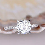 Accents Solitaire Engagement Ring 1ct Round Cut Diamond 14k White Gold Finish