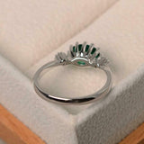 2ct Oval Cut Green Emerald Engagement Ring Milgrain Trilogy 14k WhiteGold Finish