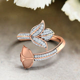 3Ct Round Cut Diamond Floral Lotus Bypass Engagement Ring 14K Rose Gold Finish