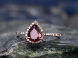 1.3Ct Pear Cut Red Garnet Halo Beau Solitaire Engagement Ring 14K Rose Gold Over